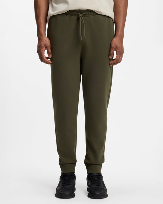 BOSS Green Hadiko Mens Stretch - cotton track pants with puff - print logo - Olive 398 | CHO | Designer Mens,Trousers,Joggers