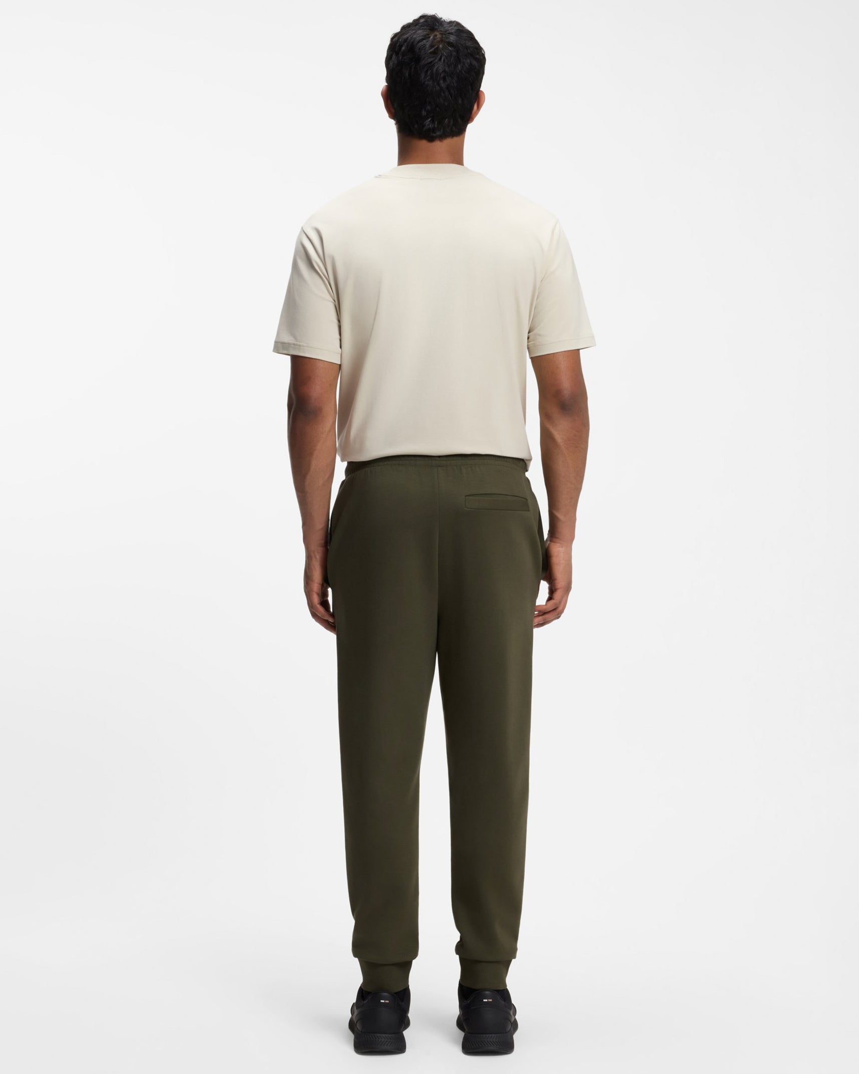 BOSS Green Hadiko Mens Stretch - cotton track pants with puff - print logo - Olive 398 | CHO | Designer Mens,Trousers,Joggers