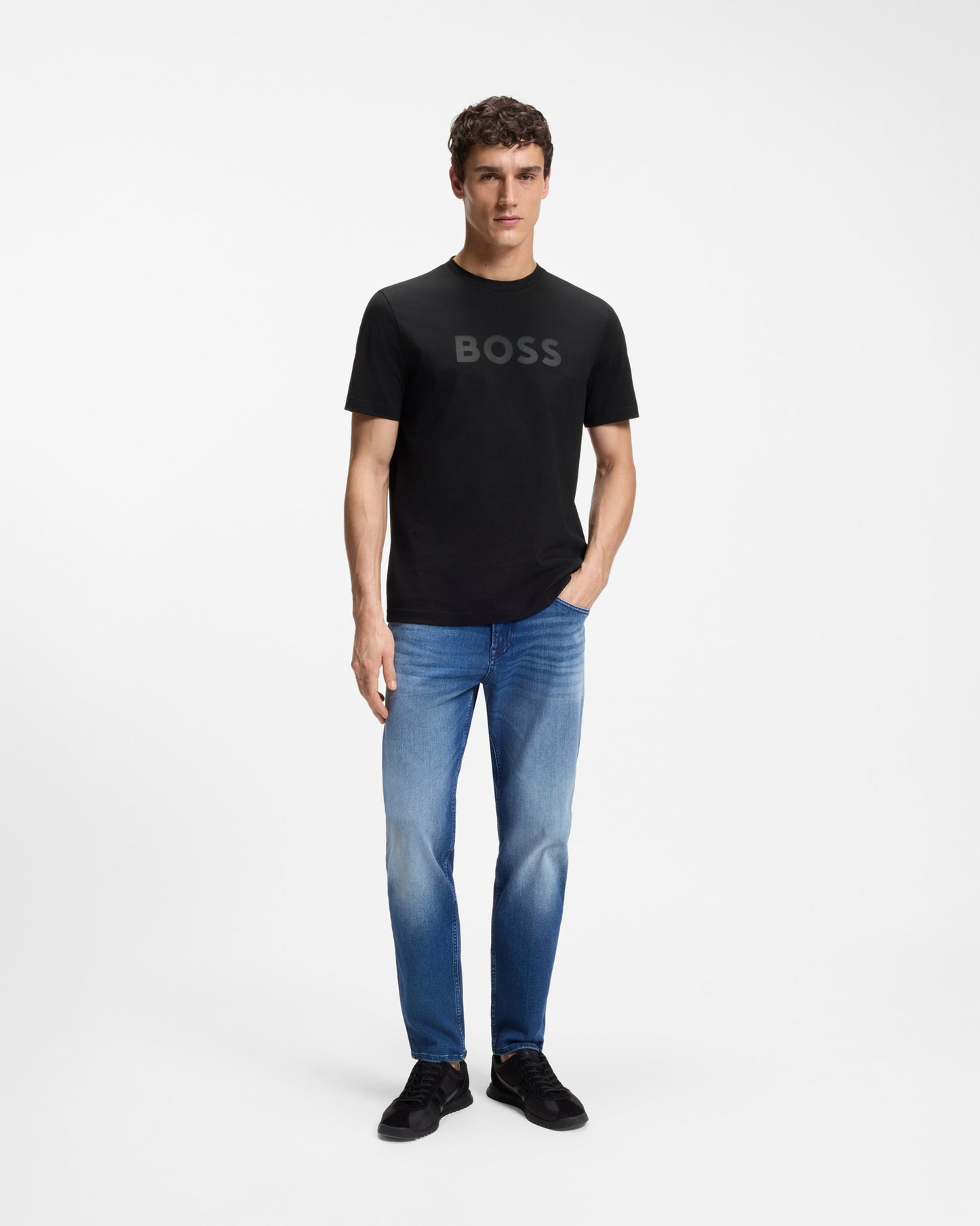 BOSS Orange Te Logo Regular-fit T-shirt in cotton with logo print - Black 001 front, full length