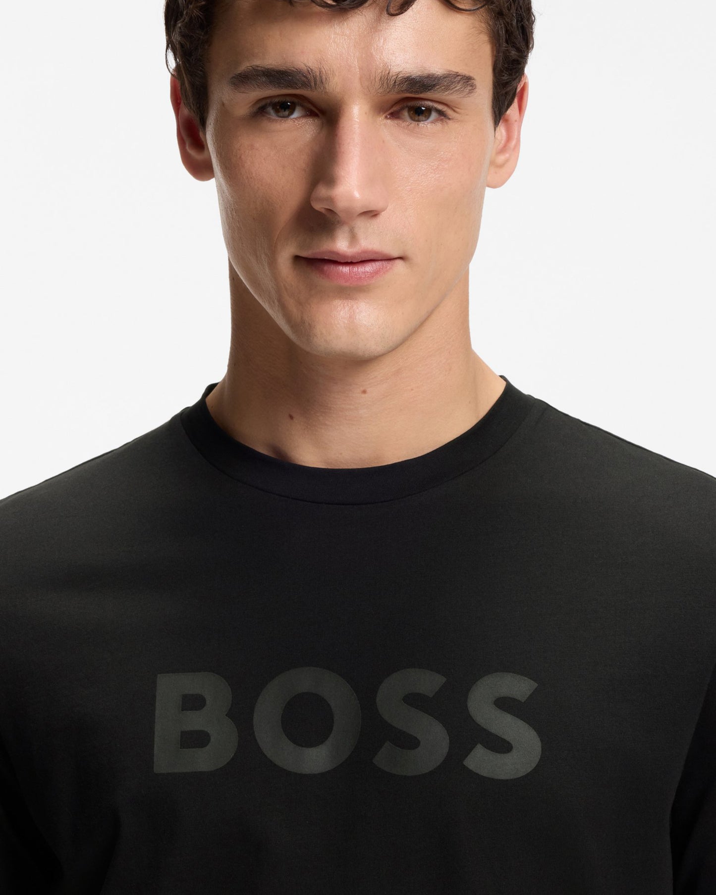 BOSS Orange Te Logo Regular-fit T-shirt in cotton with logo print - Black 001, detail