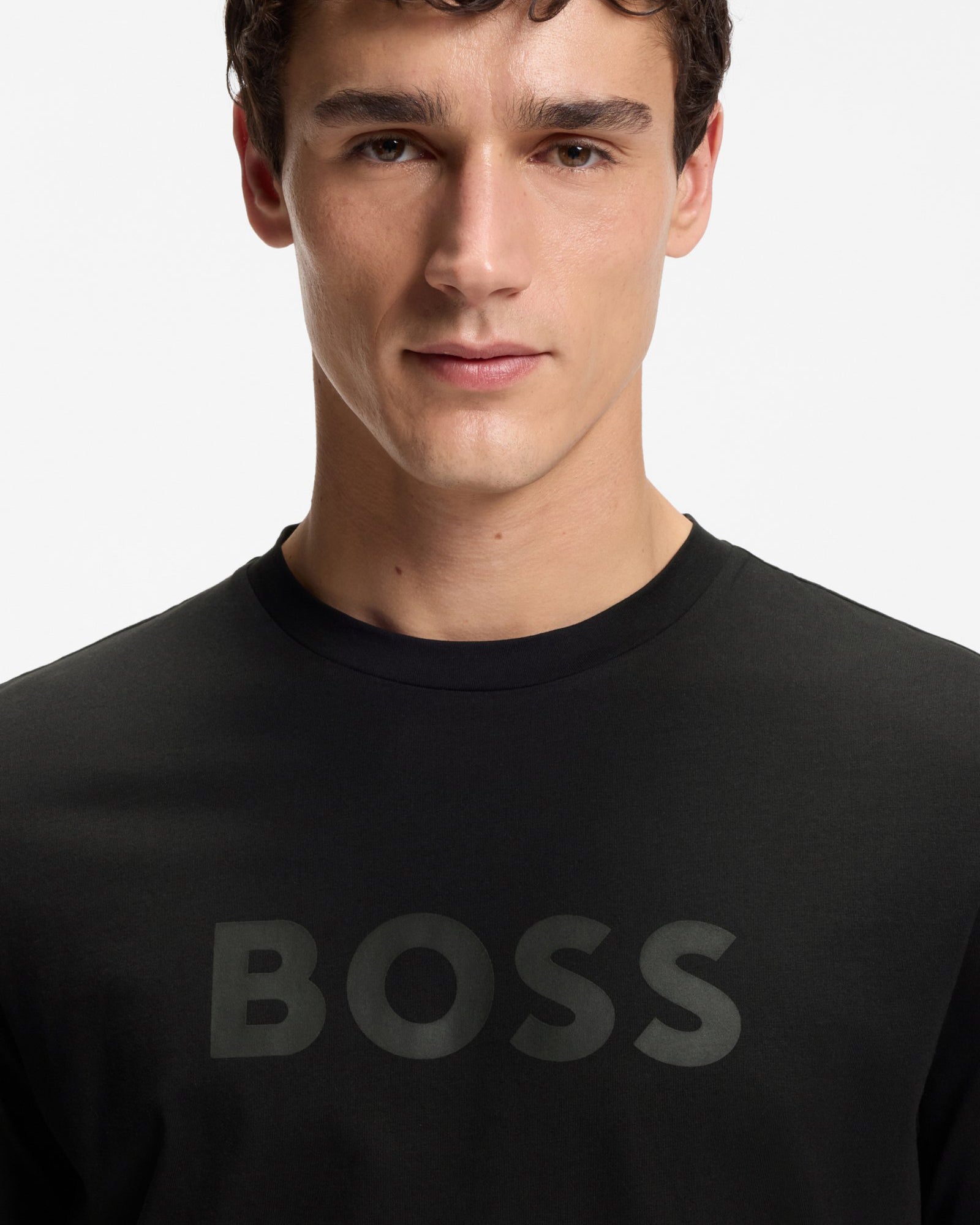 BOSS Orange Te Logo Regular-fit T-shirt in cotton with logo print - Black 001, detail