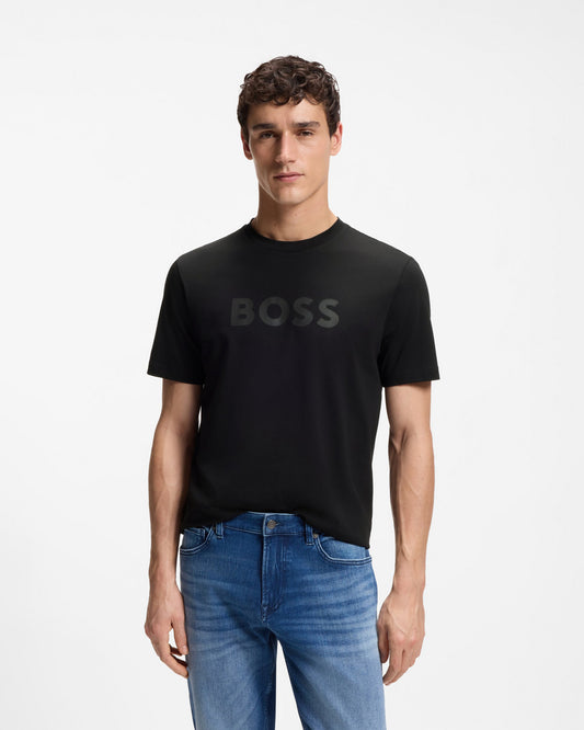 BOSS Orange Te Logo Regular-fit T-shirt in cotton with logo print - Black 001, front