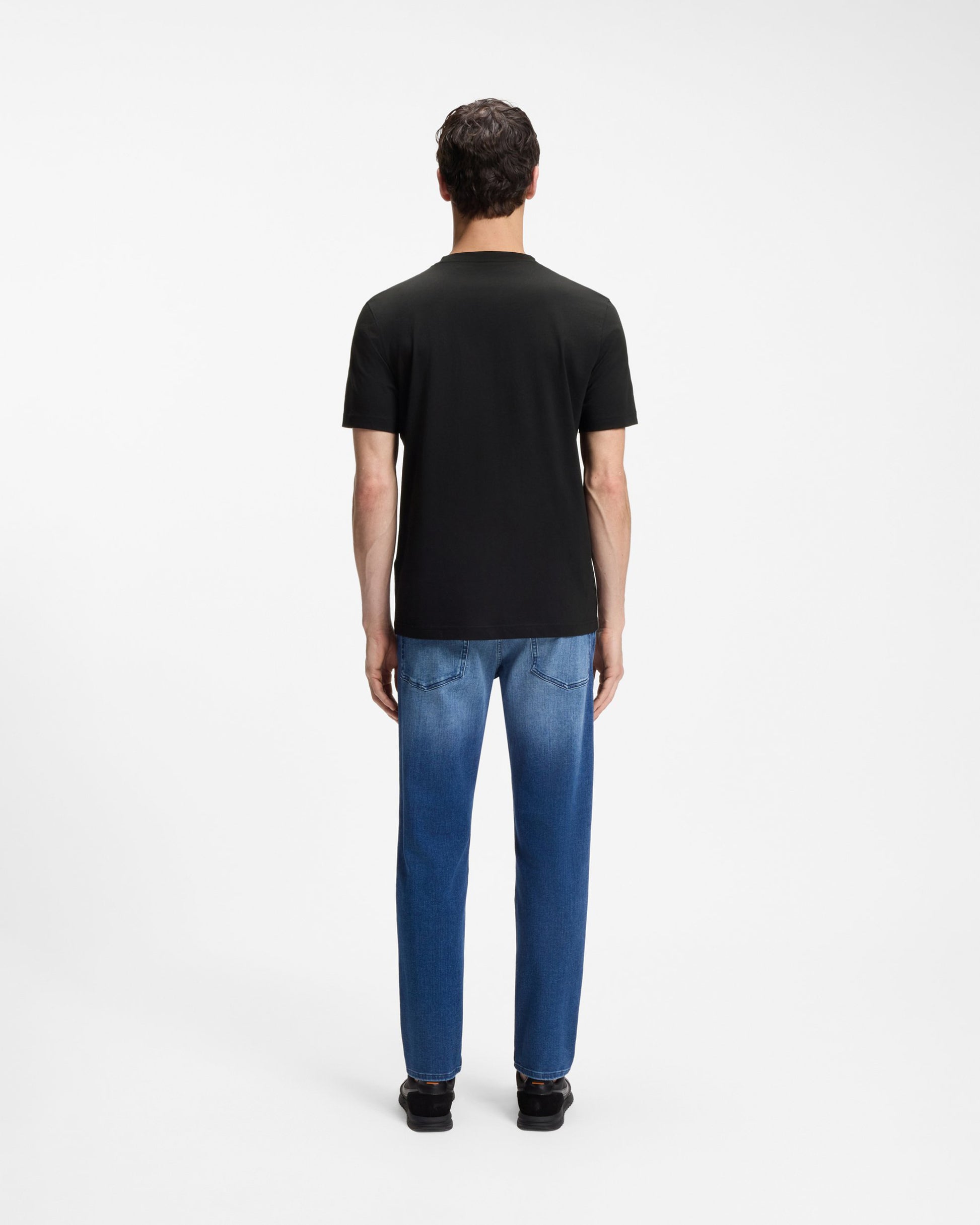 BOSS Orange Te Logo Regular-fit T-shirt in cotton with logo print - Black 001 back, full length