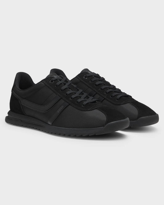 BOSS Orange Zayn Mens Low-Top Trainers with Faux-Leather Trims - Black 005 | CHO | Designer Mens Trainers