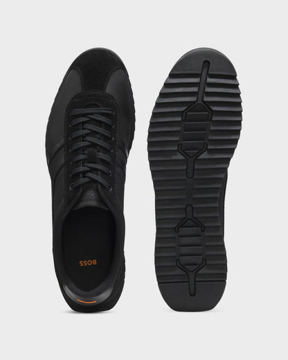 BOSS Orange Zayn Mens Low-Top Trainers with Faux-Leather Trims - Black 005 | CHO | Designer Mens Trainers
