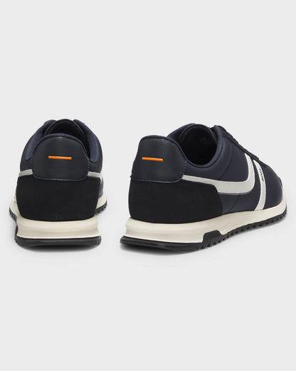 BOSS Orange Zayn Mens Low-Top Trainers with Faux-Leather Trims - Dark Blue 401 | CHO | Designer Mens Trainers