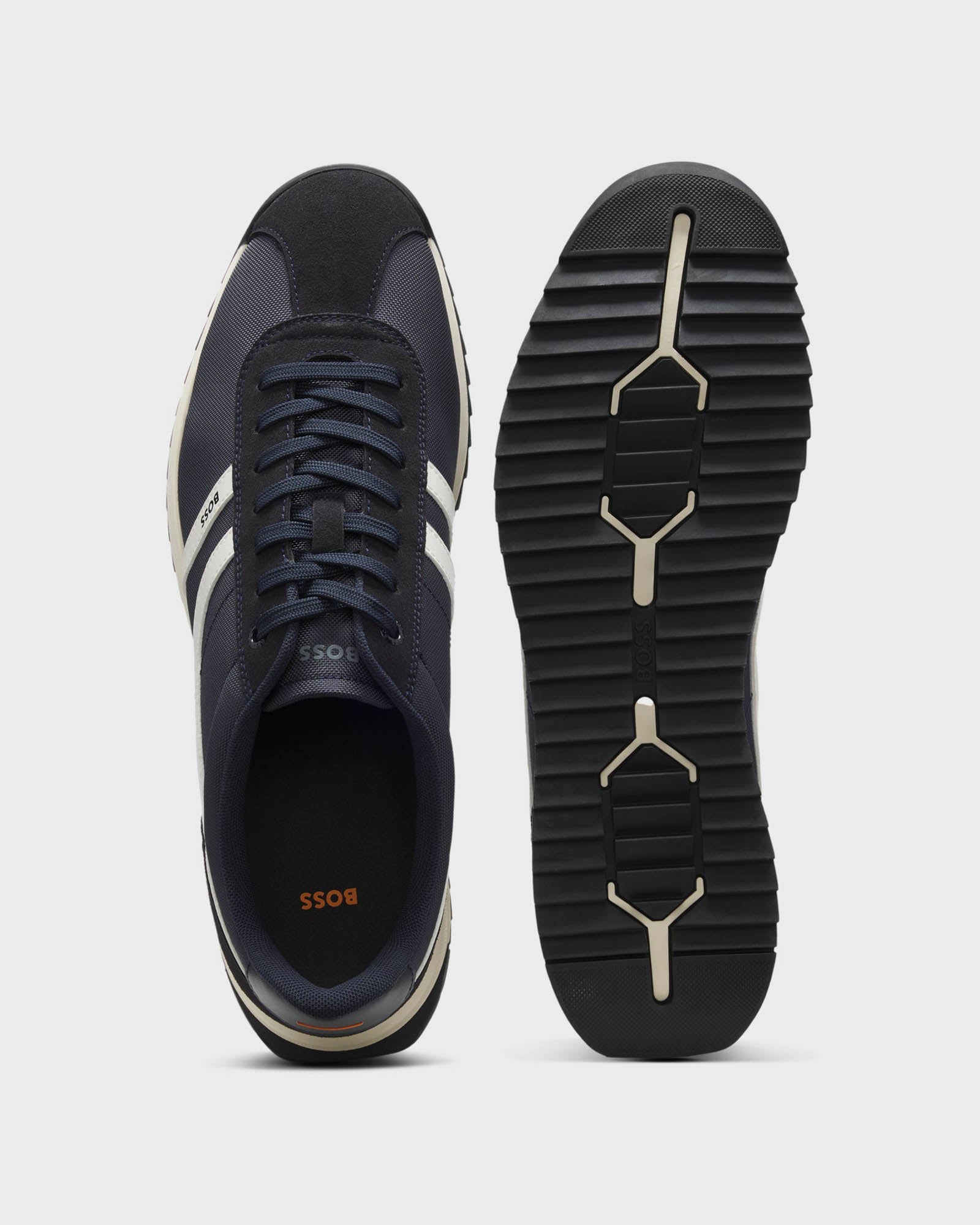 BOSS Orange Zayn Mens Low-Top Trainers with Faux-Leather Trims - Dark Blue 401 | CHO | Designer Mens Trainers