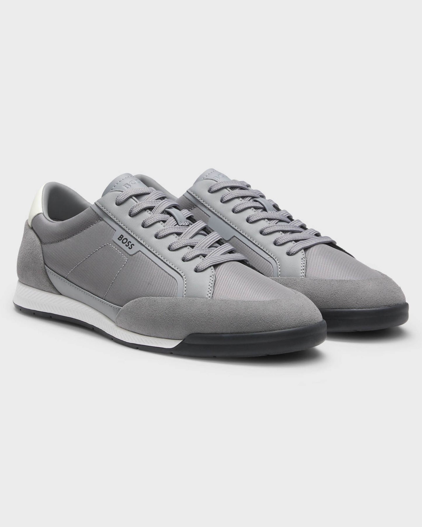 BOSS Orange Nitan Mens Suede-Trim Trainers with Ribbed Sole - Medium Grey 033 | CHO | Designer Mens Trainers