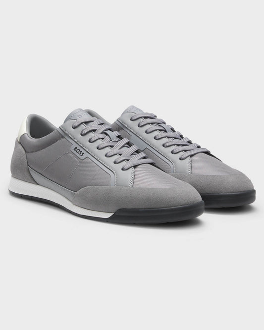 BOSS Orange Nitan Mens Suede-Trim Trainers with Ribbed Sole - Medium Grey 033 | CHO | Designer Mens Trainers