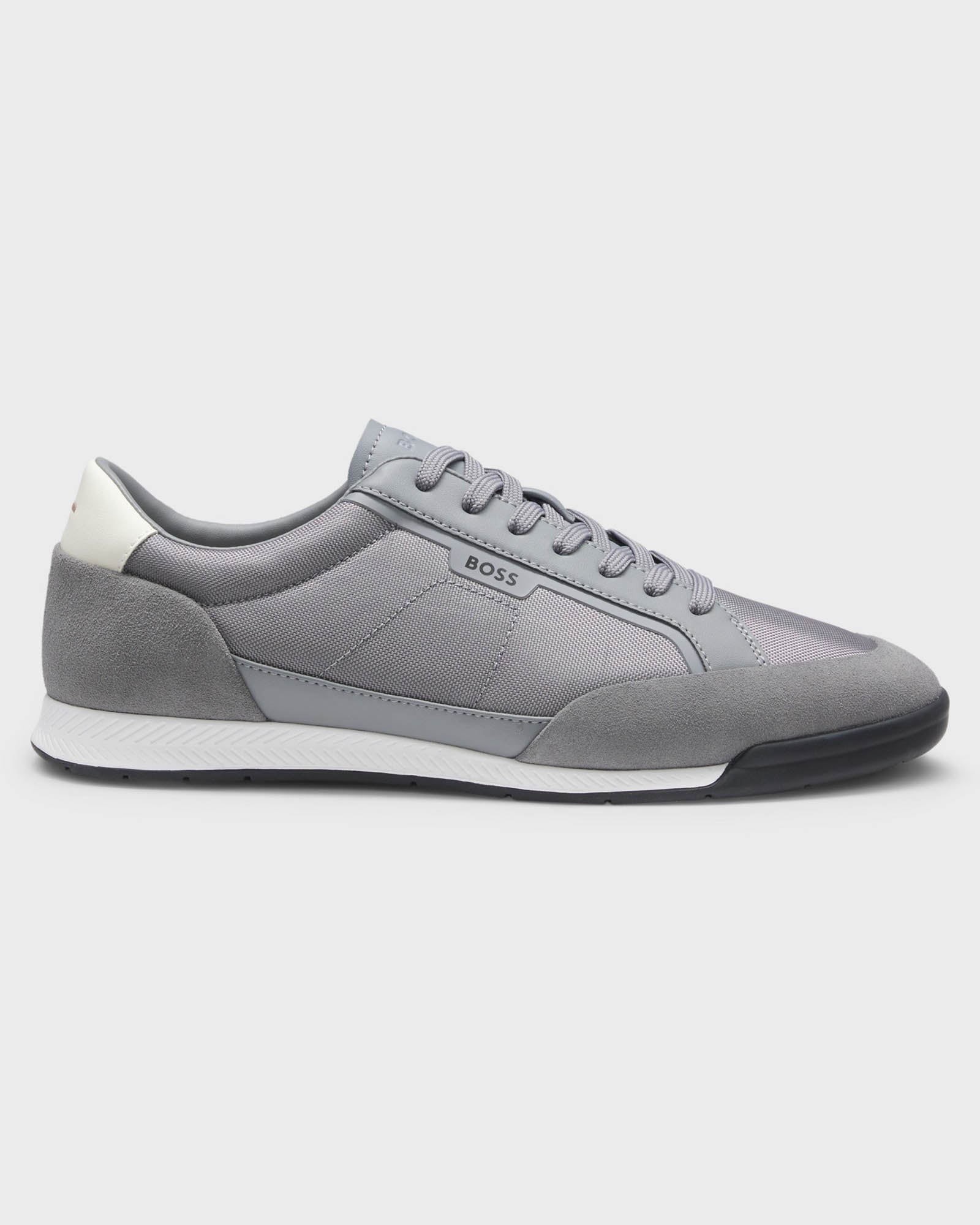 BOSS Orange Nitan Mens Suede-Trim Trainers with Ribbed Sole - Medium Grey 033 | CHO | Designer Mens Trainers