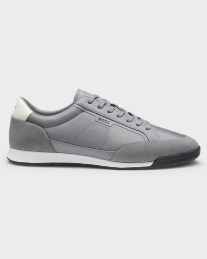 BOSS Orange Nitan Mens Suede-Trim Trainers with Ribbed Sole - Medium Grey 033 | CHO | Designer Mens Trainers