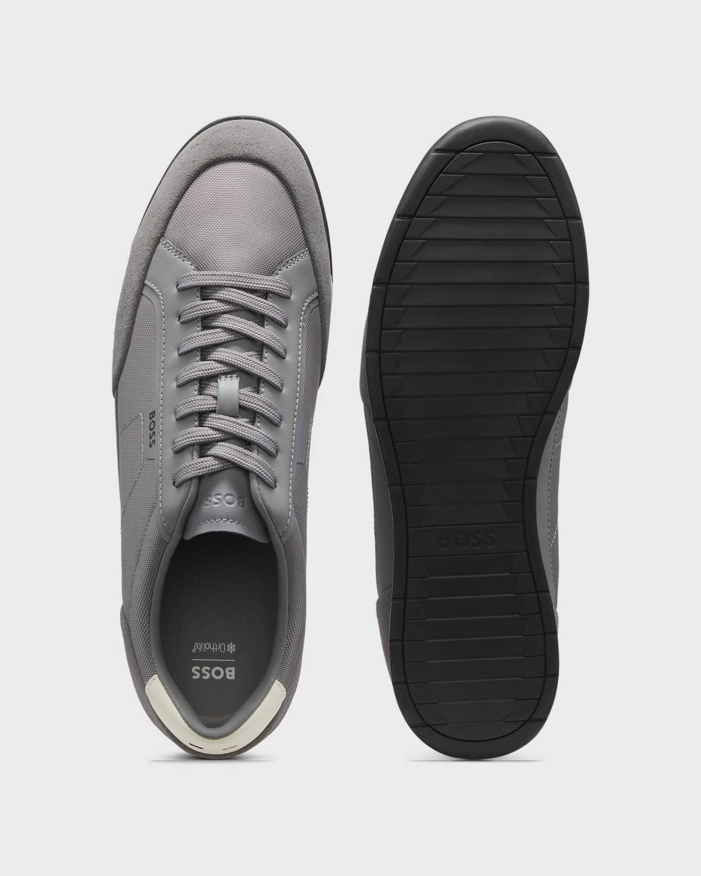 BOSS Orange Nitan Mens Suede-Trim Trainers with Ribbed Sole - Medium Grey 033 | CHO | Designer Mens Trainers