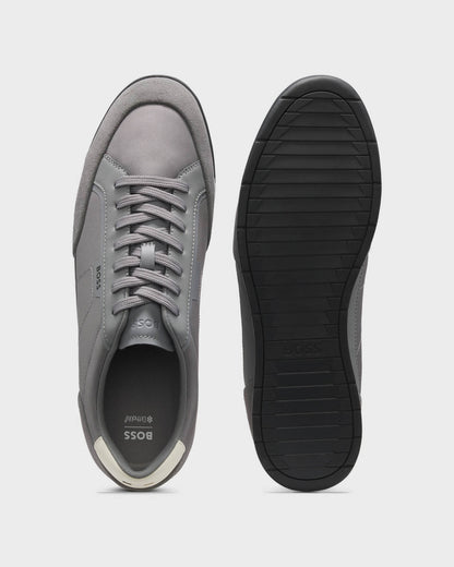 BOSS Orange Nitan Mens Suede-Trim Trainers with Ribbed Sole - Medium Grey 033 | CHO | Designer Mens Trainers