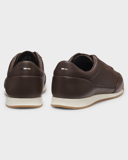 BOSS Orange Nitan Mens Leather Trainers with Foil Logo - Dark Brown 201 | CHO | Designer Mens Trainers