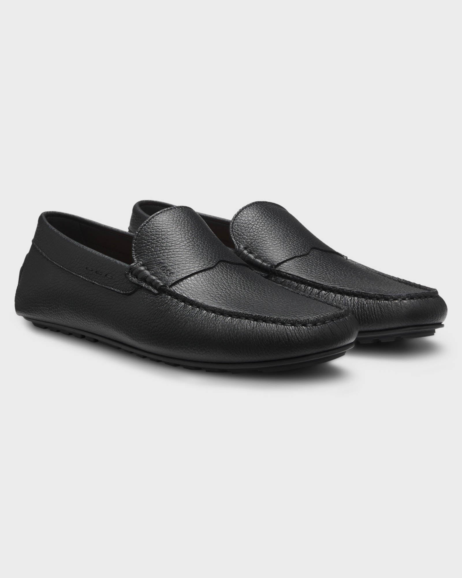 BOSS Orange Noel Mens Tumbled - Leather Loafers with Driver Sole - Black 001 | CHO | Designer Mens Shoes