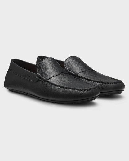 BOSS Orange Noel Mens Tumbled - Leather Loafers with Driver Sole - Black 001 | CHO | Designer Mens Shoes