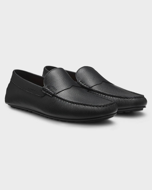 BOSS Orange Noel Mens Tumbled-Leather Loafers with Driver Sole - Black 001