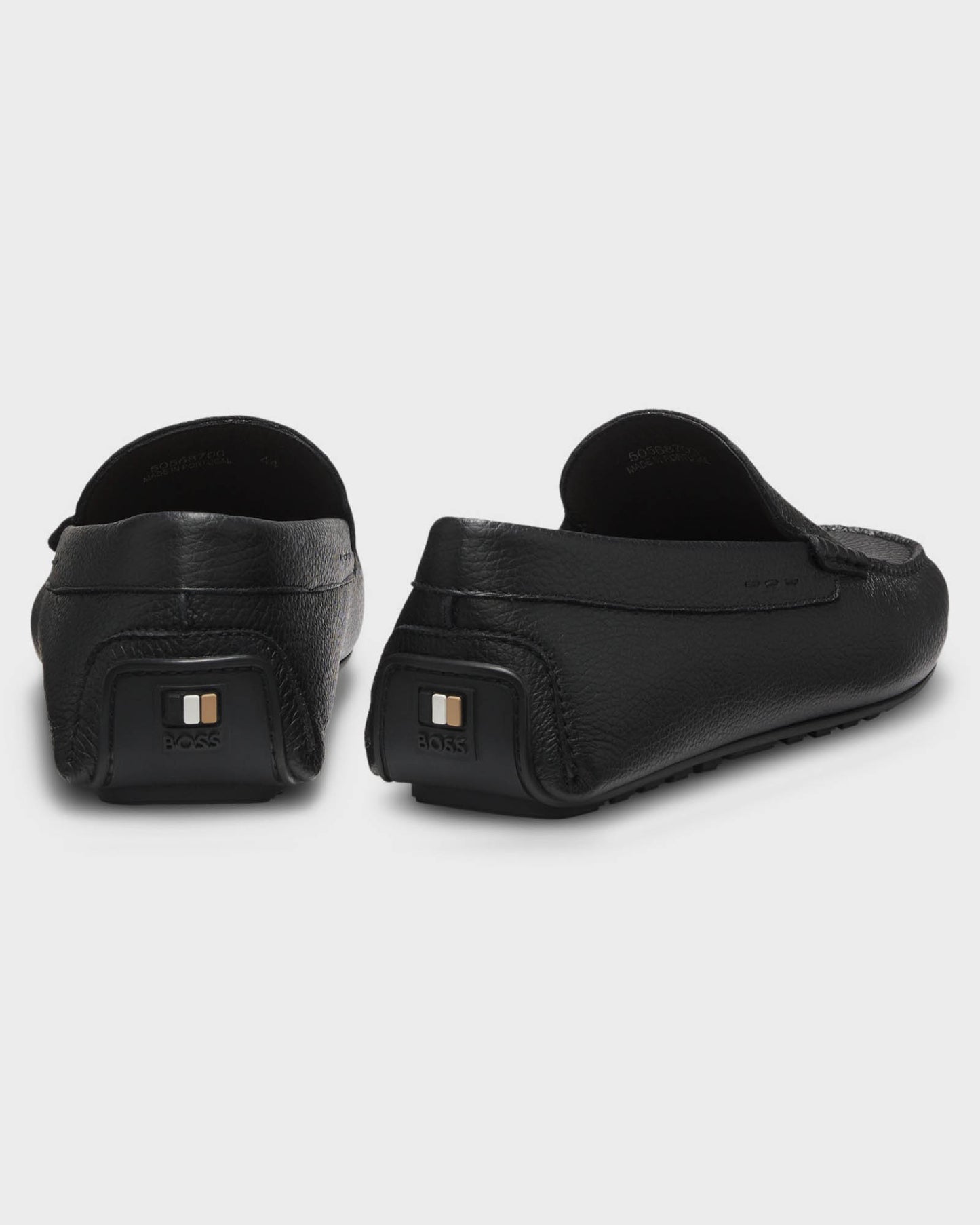 BOSS Orange Noel Mens Tumbled - Leather Loafers with Driver Sole - Black 001 | CHO | Designer Mens Shoes
