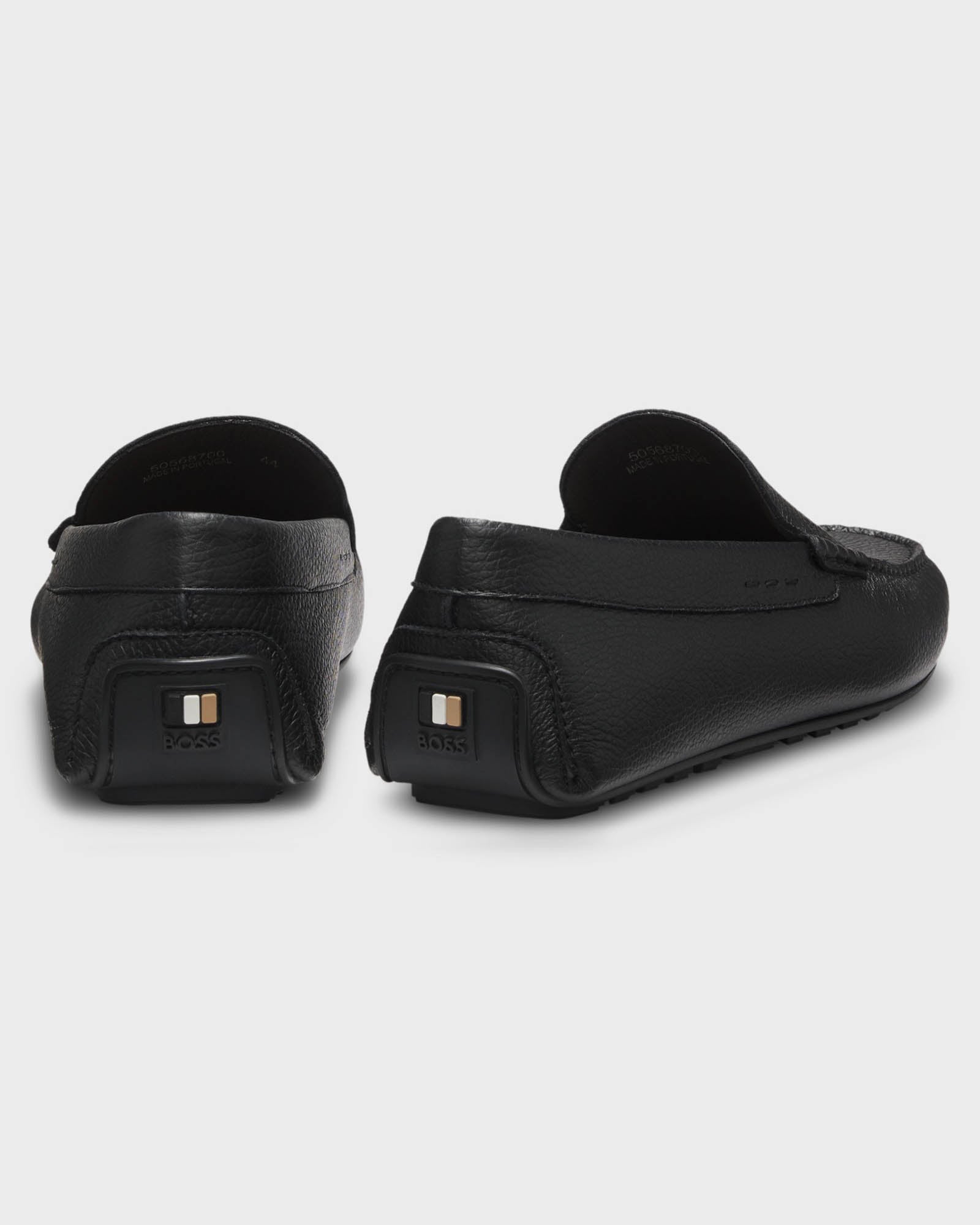 BOSS Orange Noel Mens Tumbled - Leather Loafers with Driver Sole - Black 001 | CHO | Designer Mens Shoes