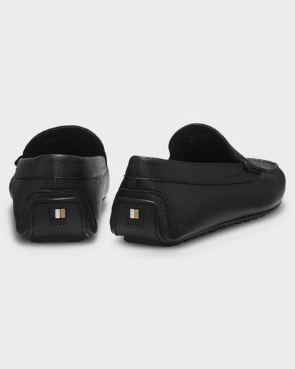 BOSS Orange Noel Mens Tumbled - Leather Loafers with Driver Sole - Black 001 | CHO | Designer Mens Shoes