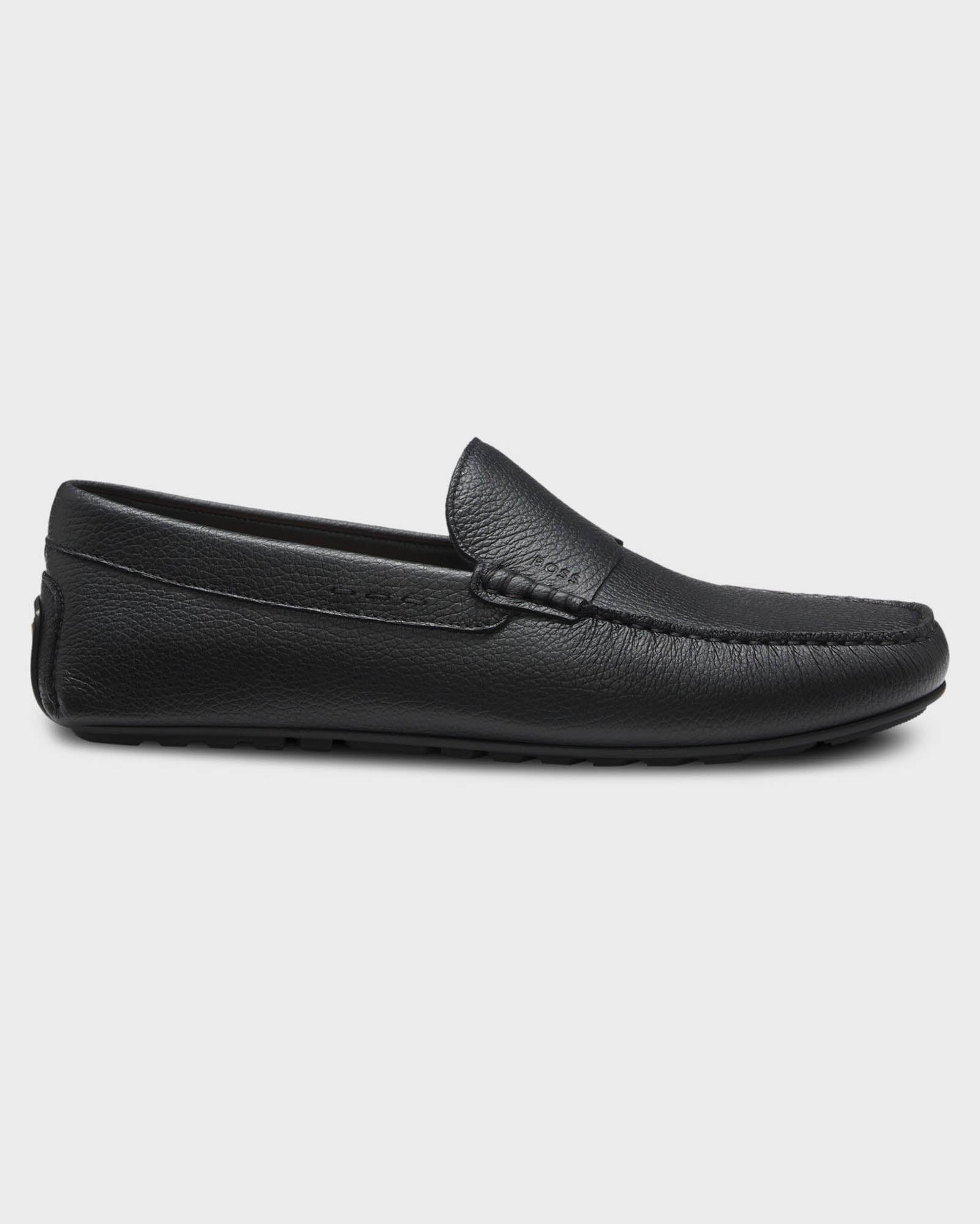 BOSS Orange Noel Mens Tumbled - Leather Loafers with Driver Sole - Black 001 | CHO | Designer Mens Shoes