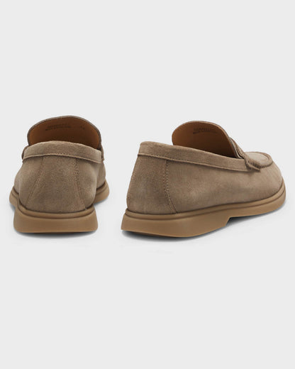 BOSS Orange Sienne Suede Loafers with Logo Penny Trim - Medium Beige 260 | CHO | Designer Mens Loafers