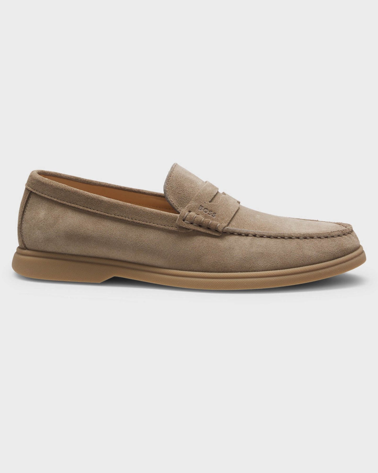 BOSS Orange Sienne Suede Loafers with Logo Penny Trim - Medium Beige 260 | CHO | Designer Mens Loafers