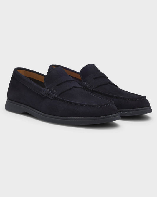 BOSS Orange Sienne Suede Loafers with Logo Penny Trim - Dark Blue 401