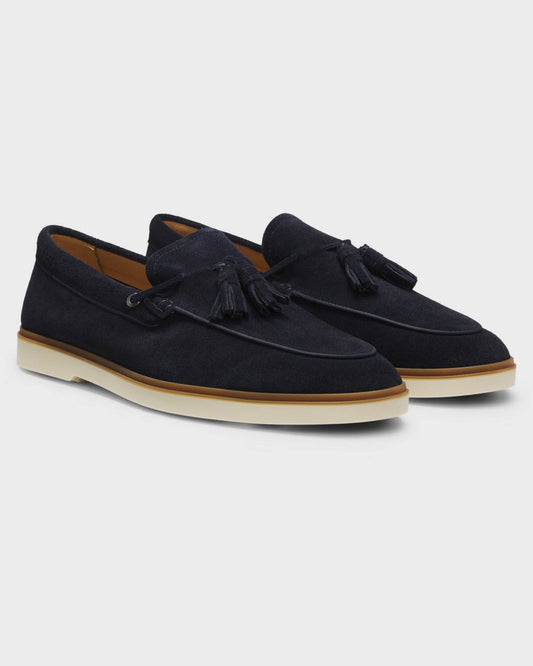 BOSS Orange Hedley Mens Suede Loafers with Tassel Trim - Dark Blue 402