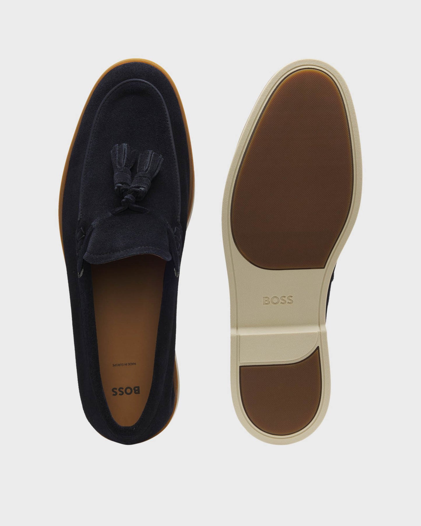 BOSS Orange Hedley Mens Suede Loafers with Tassel Trim - Dark Blue 402 | CHO | Designer Mens Shoes