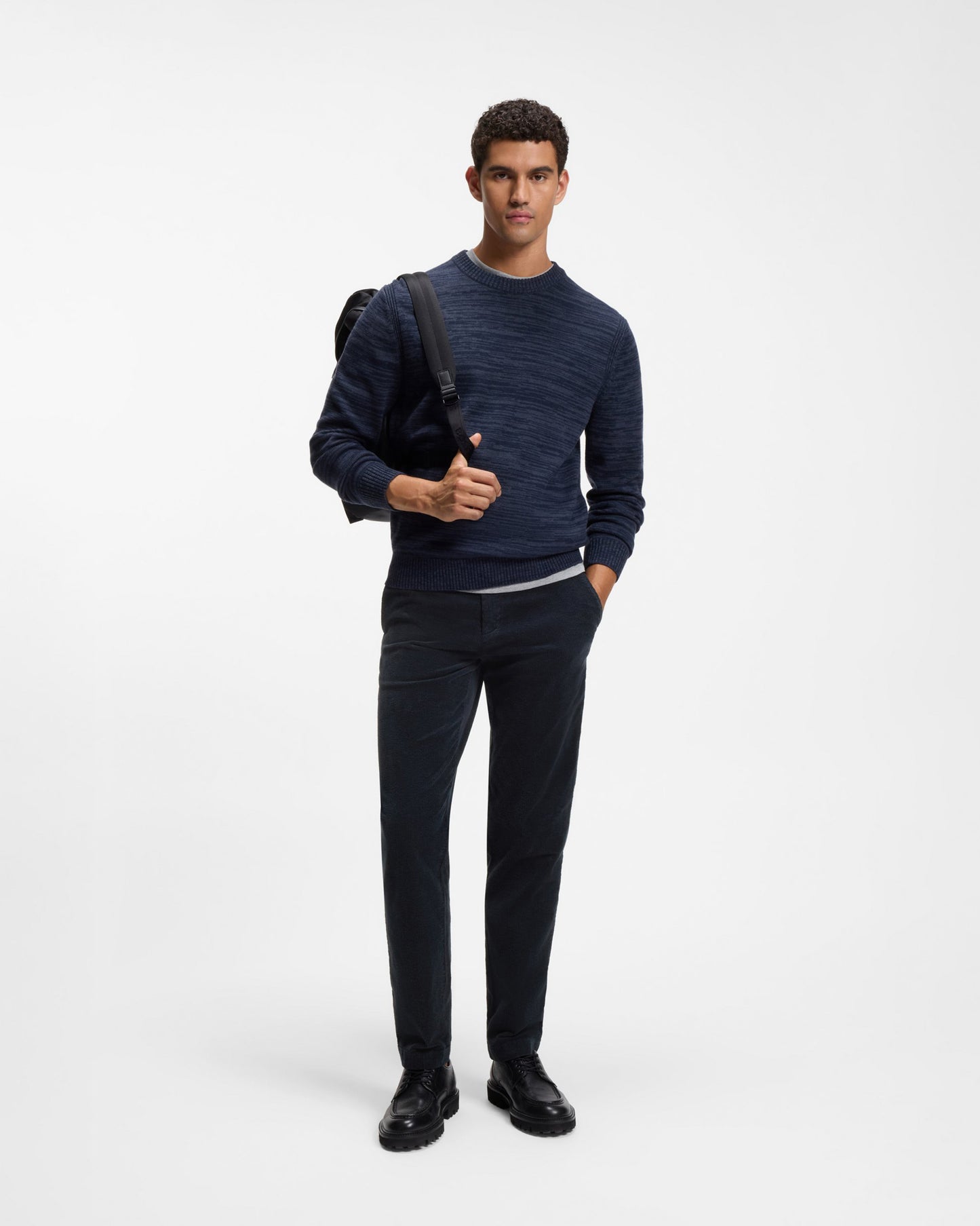 BOSS Orange N1 Mens Tapered Chinos - Dark Blue 404 front, full length