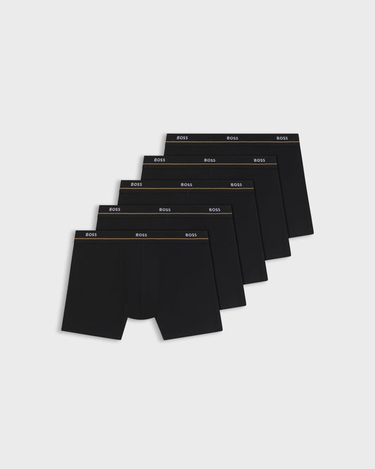 BOSS Orange Five-pack of logo-waistband stretch-cotton boxer briefs  - Black 001, flat lay