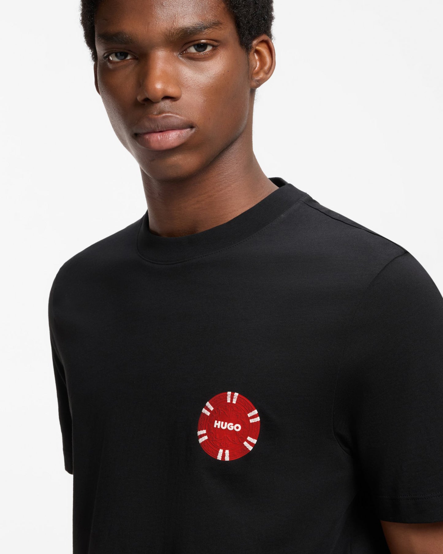 HUGO Datril Mens Cotton-jersey T-shirt with poker-chip print  - Black 001, detail
