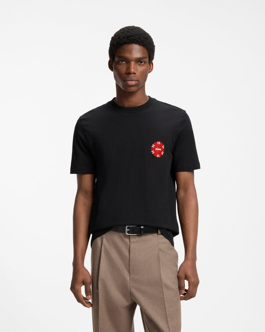 HUGO Datril Mens Cotton-jersey T-shirt with poker-chip print  - Black 001, front