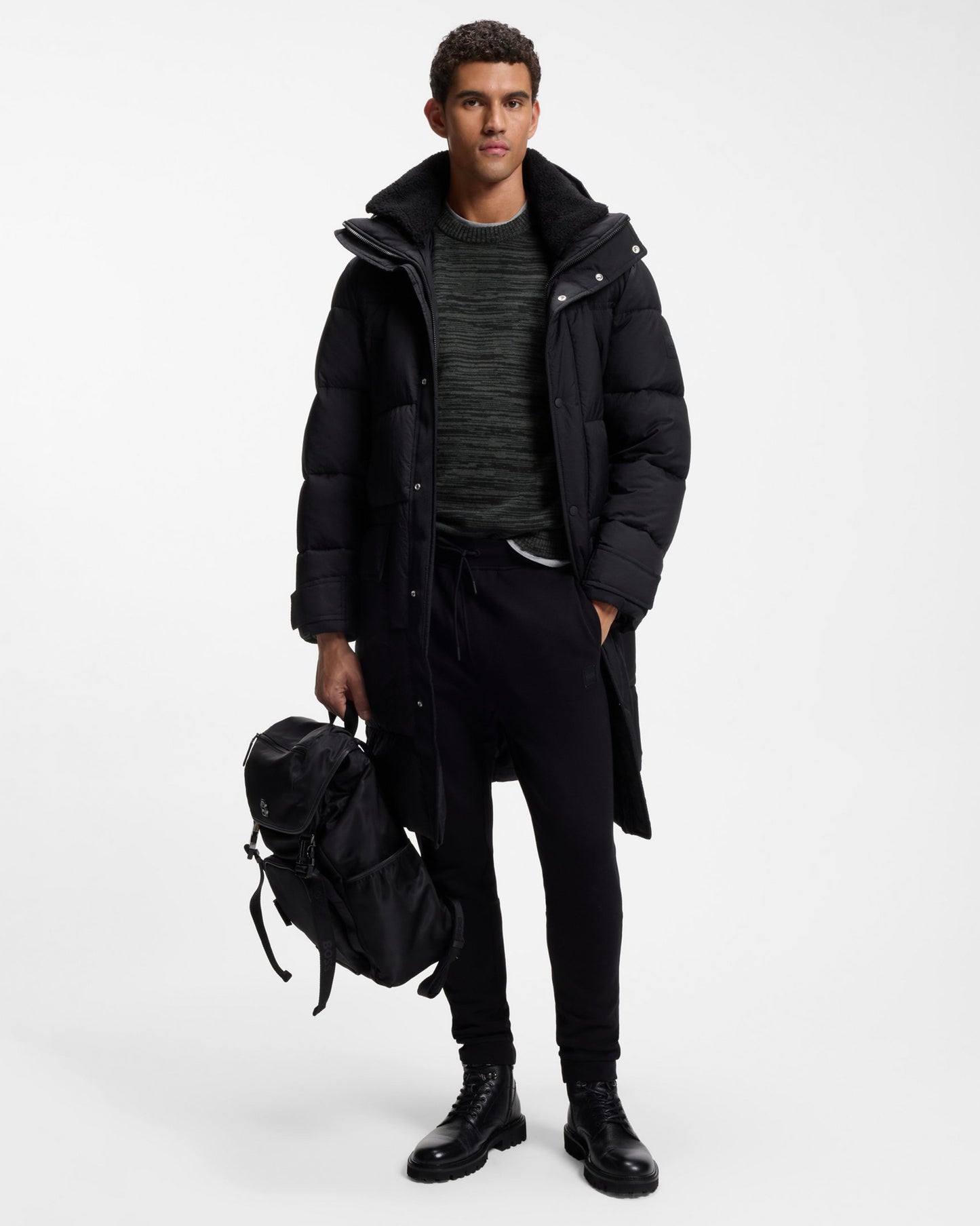 BOSS Orange Aperoso Mens  Mouliné-knit Sweater in Virgin Wool and Cotton  - Black 001