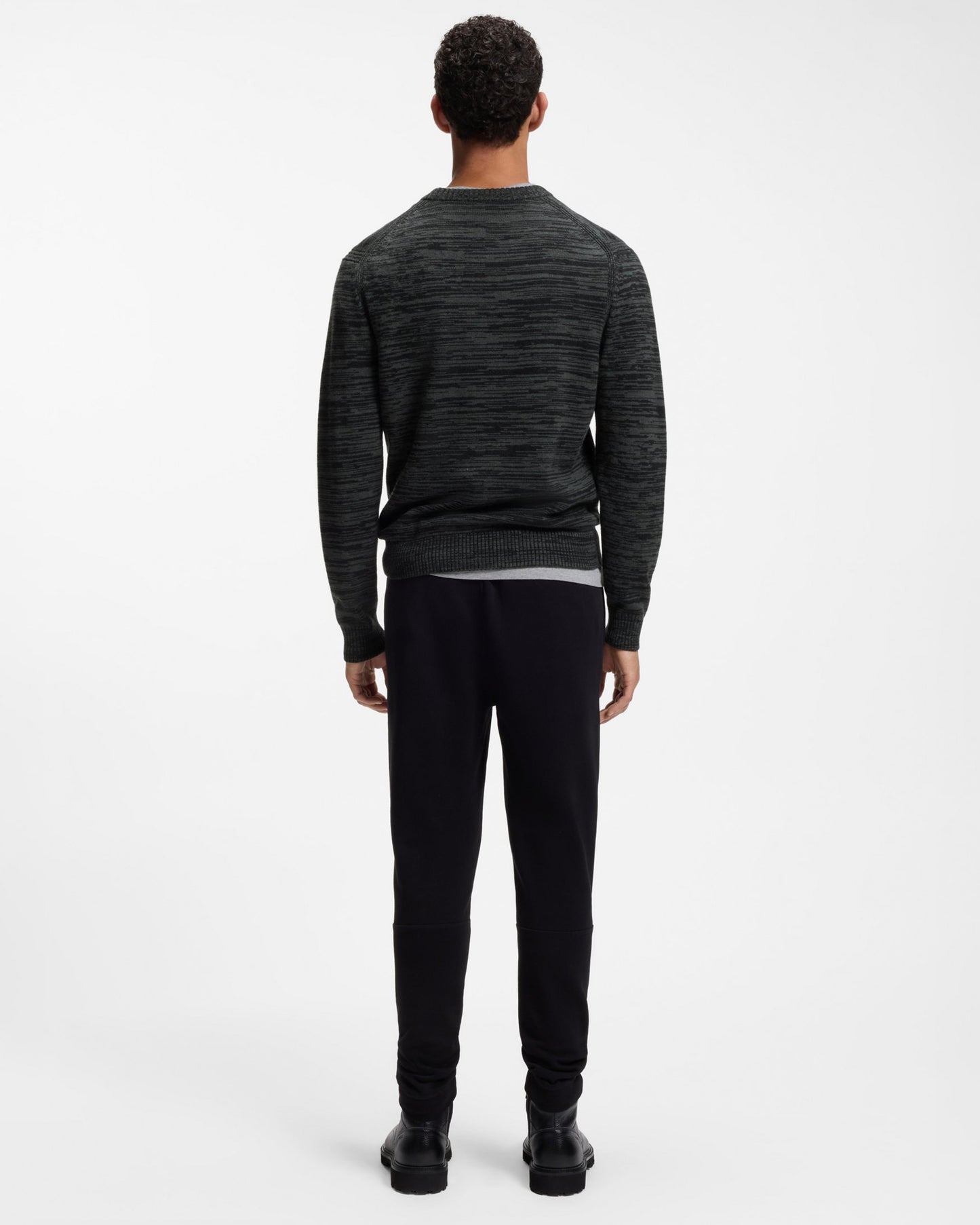 BOSS Orange Aperoso Mens  Mouliné-knit Sweater in Virgin Wool and Cotton  - Black 001