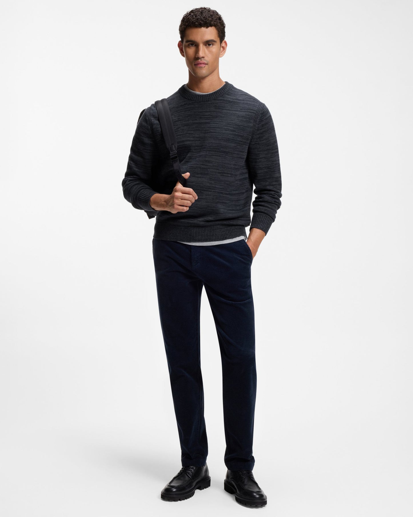 BOSS Orange Aperoso Mens  Mouliné-knit Sweater in Virgin Wool and Cotton - Dark Blue 404