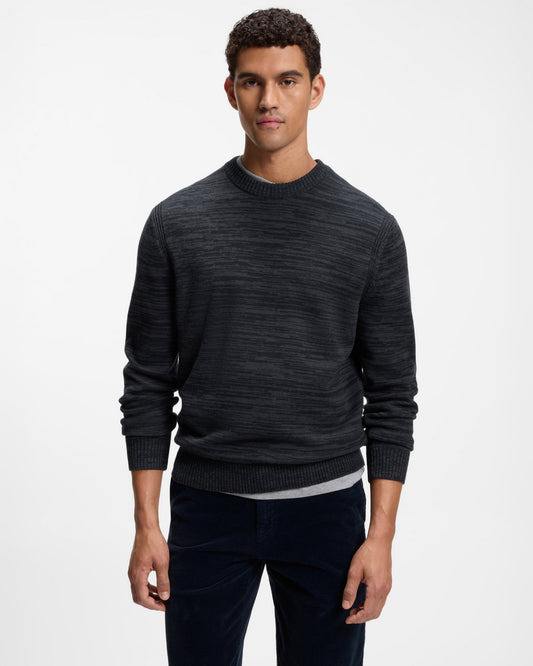 BOSS Orange Aperoso Mens  Mouliné - knit Sweater in Virgin Wool and Cotton - Dark Blue 404 | CHO | Designer Mens,Knitwear,Jumpers,Crew Neck Jumpers