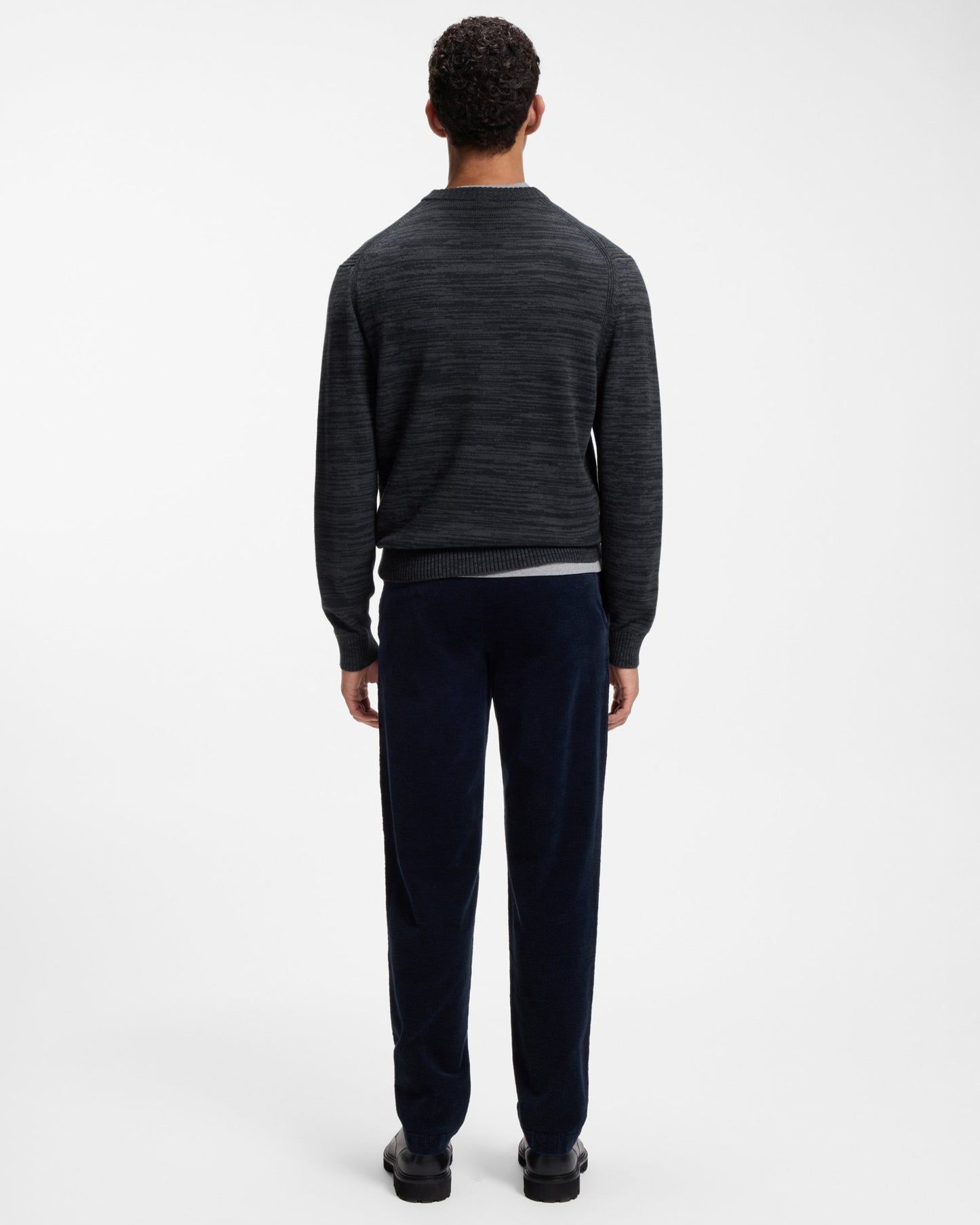 BOSS Orange Aperoso Mens  Mouliné-knit Sweater in Virgin Wool and Cotton - Dark Blue 404