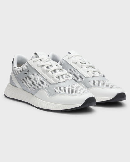 BOSS Orange Mens Reflective-nylon trainers with ridged sole - Open White 121, pair