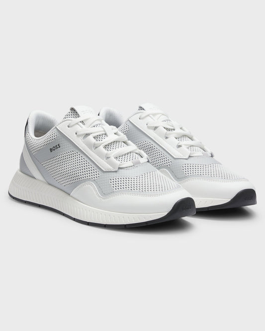 BOSS Orange Mens Reflective-nylon trainers with ridged sole - Open White 121, pair