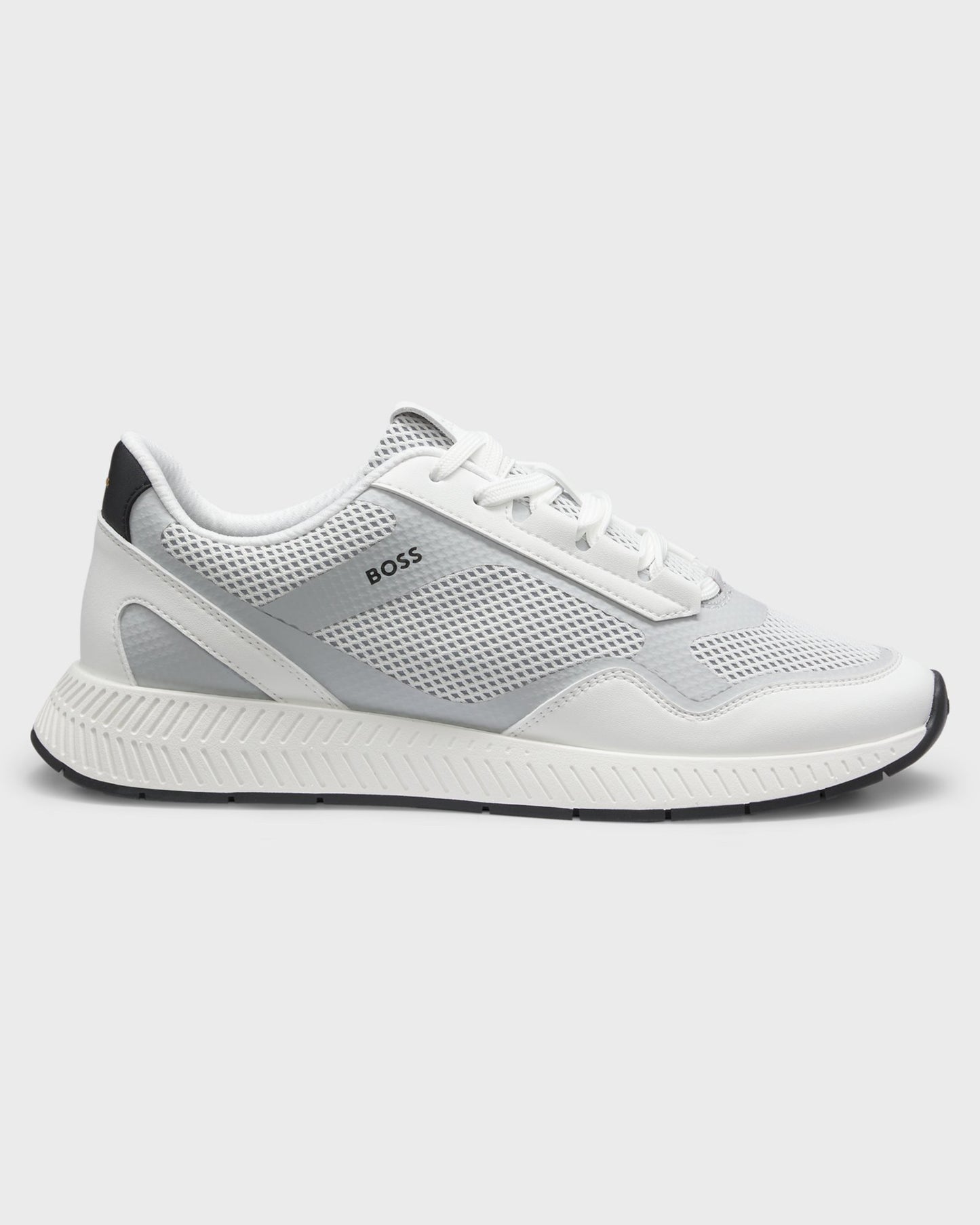 BOSS Orange Mens Reflective-nylon trainers with ridged sole - Open White 121, side