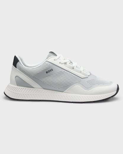 BOSS Orange Mens Reflective-nylon trainers with ridged sole - Open White 121, side