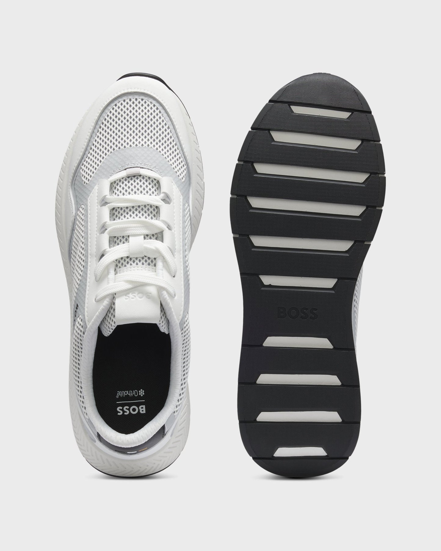 BOSS Orange Mens Reflective-nylon trainers with ridged sole - Open White 121, top and sole