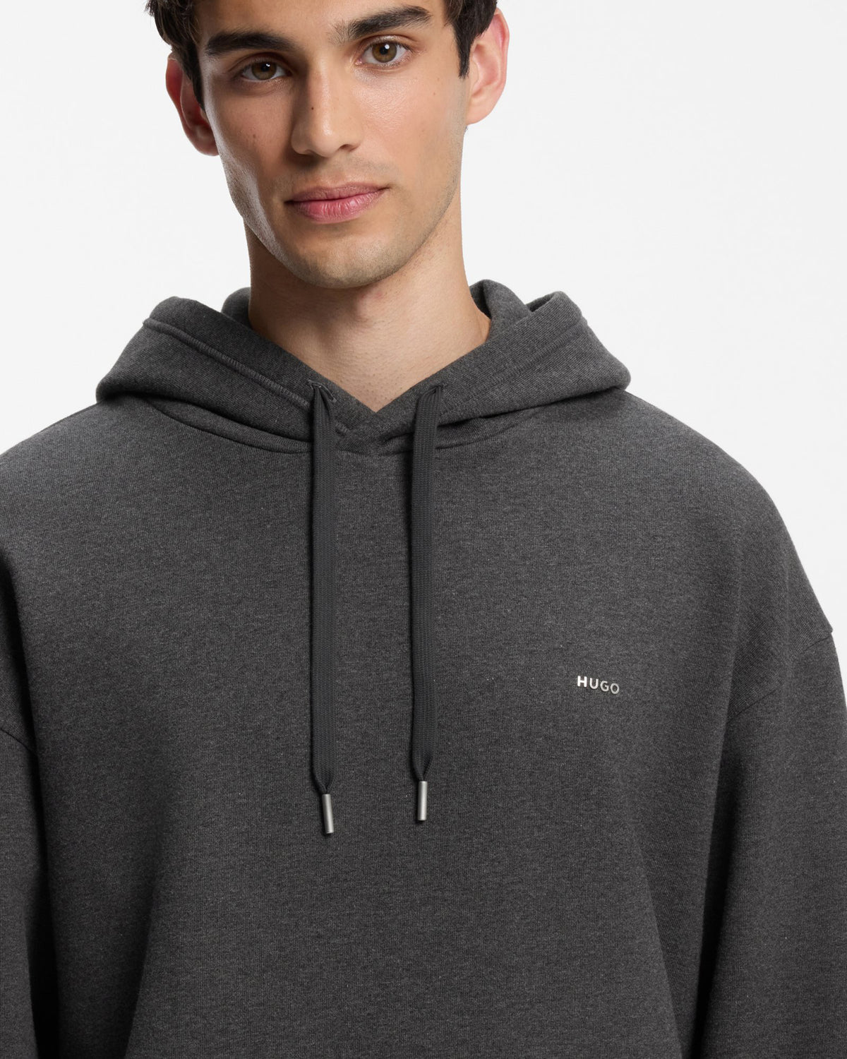 HUGO Damonhood Mens Relaxed-fit pullover hoodie  - Dark Grey 003