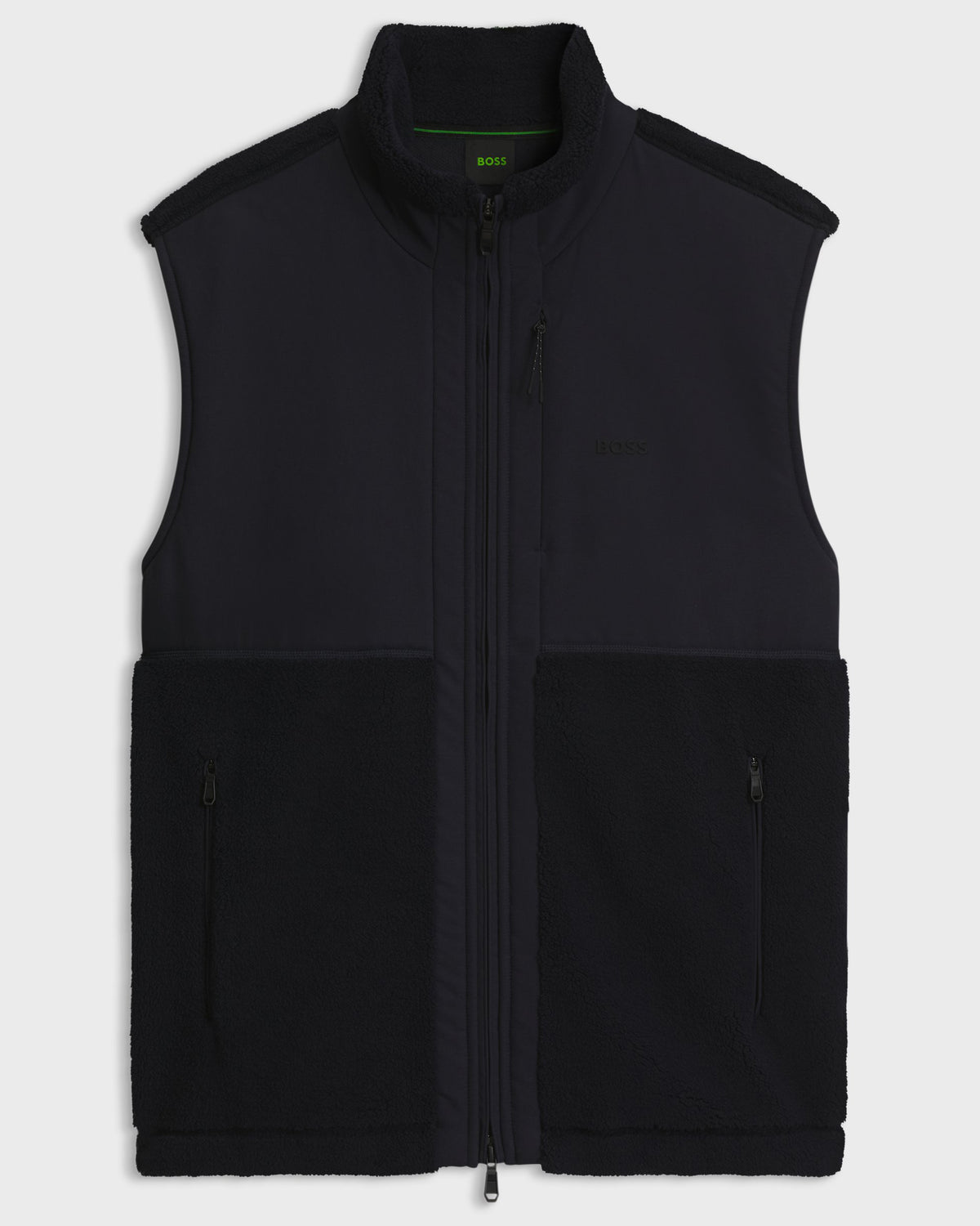 BOSS Green Sveedy Mens Contrast-panel teddy fleece gilet with logo - Dark Blue 402