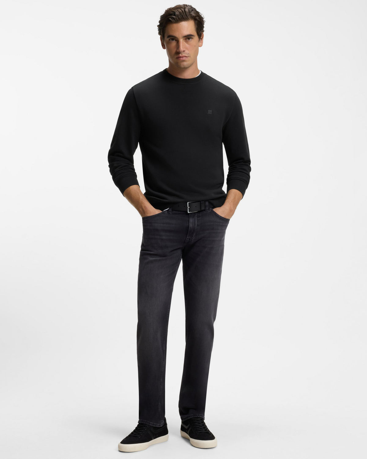 BOSS Orange We Start Mens Cotton-terry sweatshirt  - Black 001 full length, front
