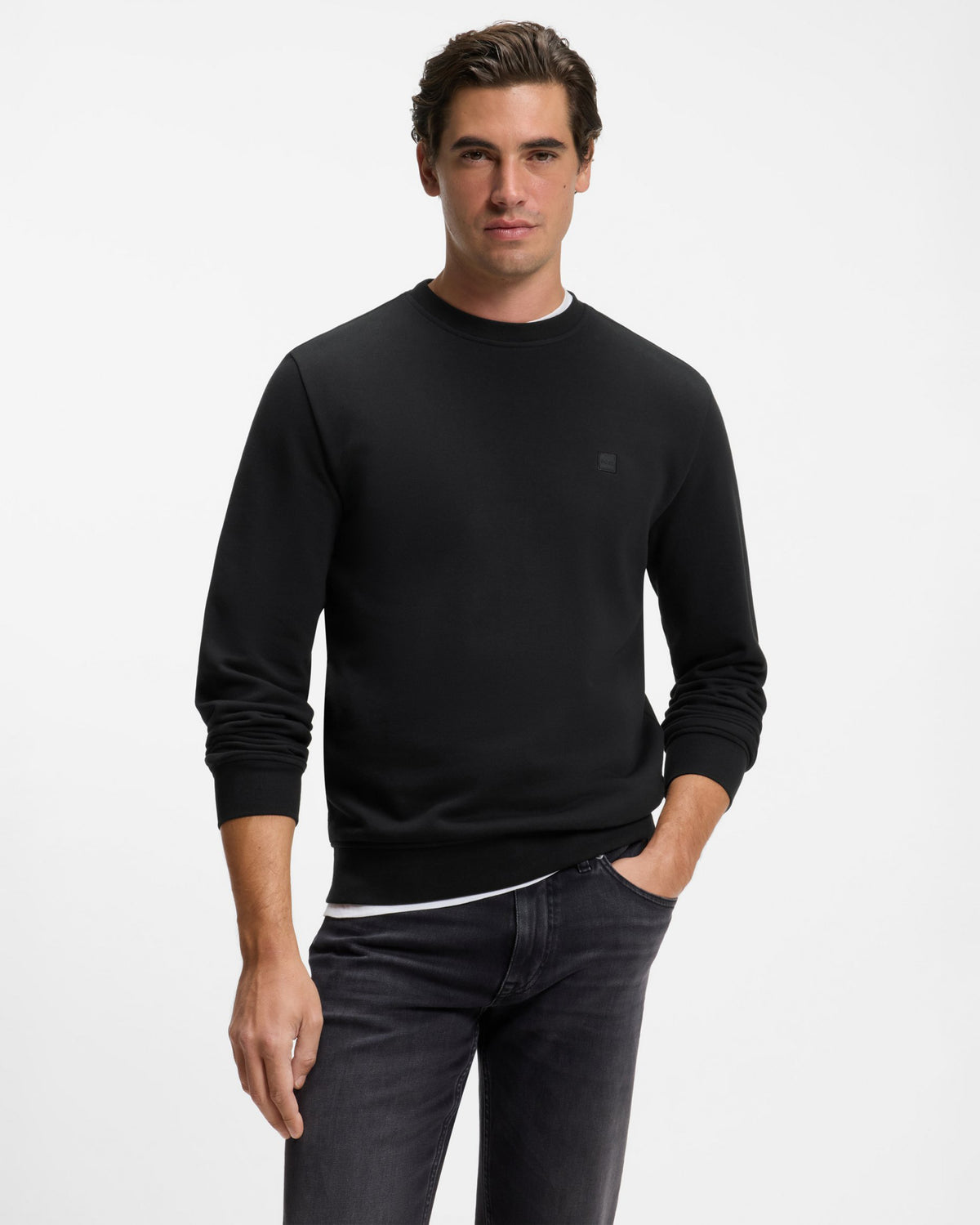 BOSS Orange We Start Mens Cotton-terry sweatshirt  - Black 001, front