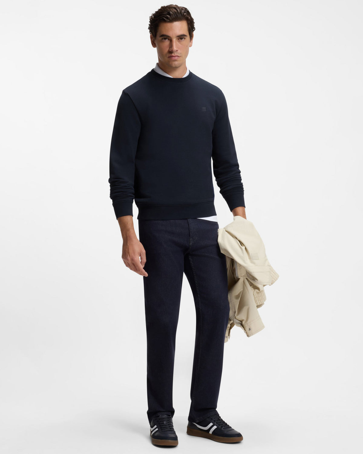 BOSS Orange We Start Mens Cotton-terry sweatshirt  - Dark Blue 404 full length, front