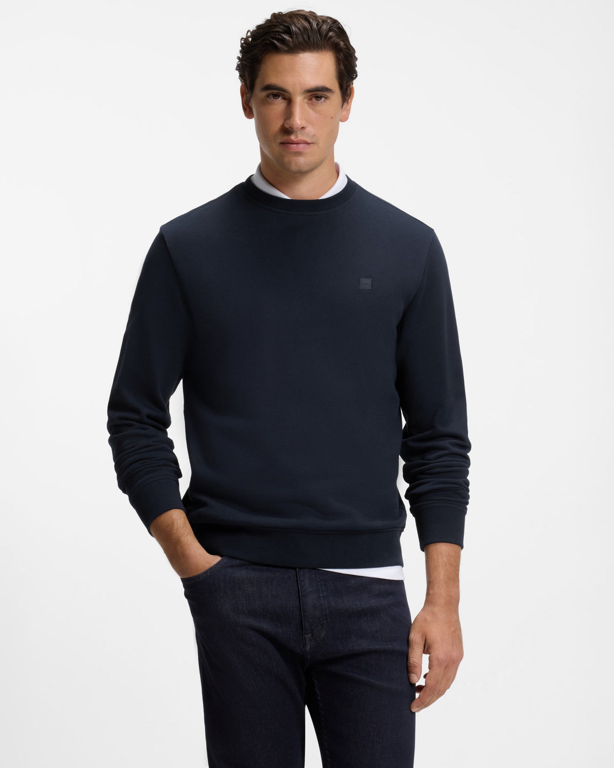 BOSS Orange We Start Mens Cotton-terry sweatshirt  - Dark Blue 404 front